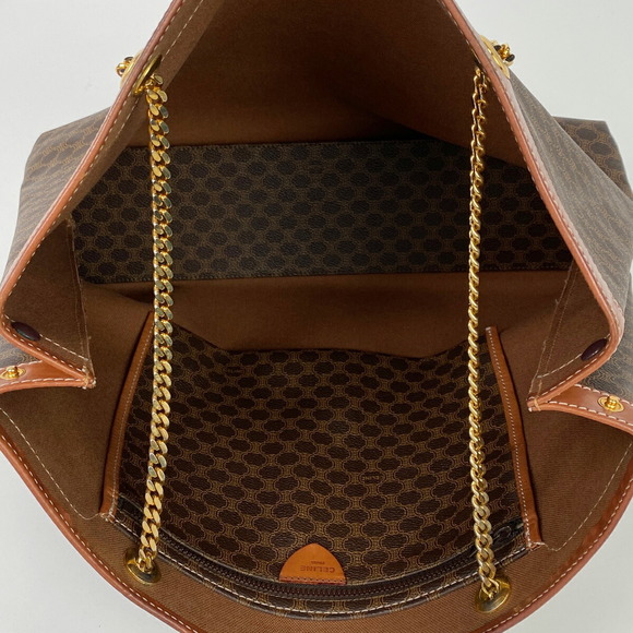 Celine Macadam Pattern Chain Canvas Tote Shoulder Bag Brown - Picture 7 of 7